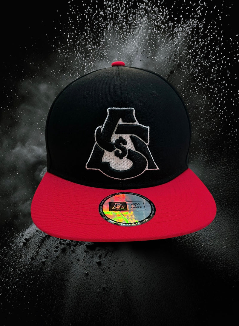 AURA $ STEEZE – Signature Logo Snapback Black crown / Red visor