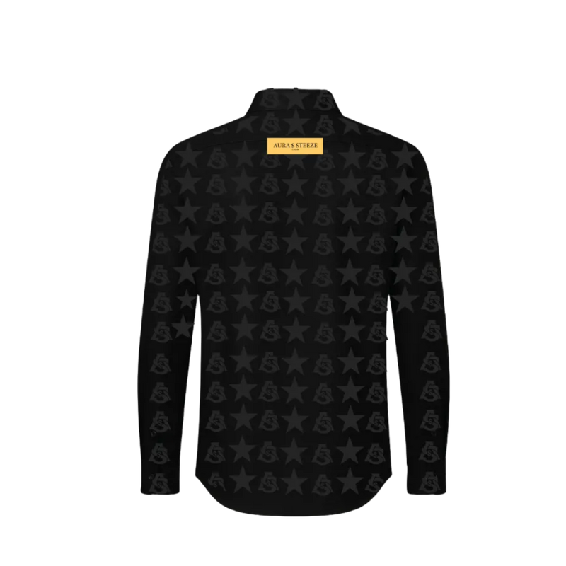 AURA $ STEEZE – Black Star Monogram Silk Shirt (Long Sleeve)