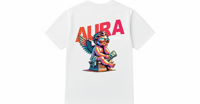 AURA white t-shirt back view with white background