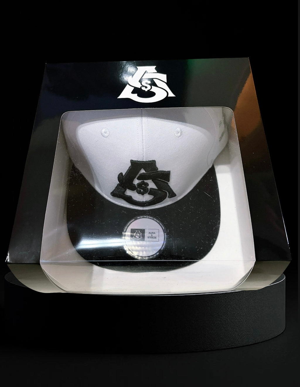 AURA $ STEEZE – Signature Logo Snapback (White/Black)