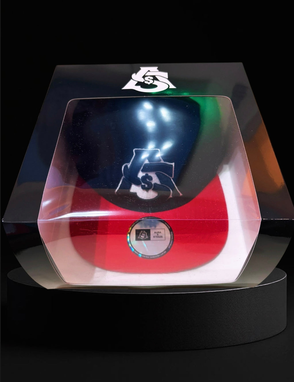 AURA $ STEEZE – Signature Logo Snapback Black crown / Red visor