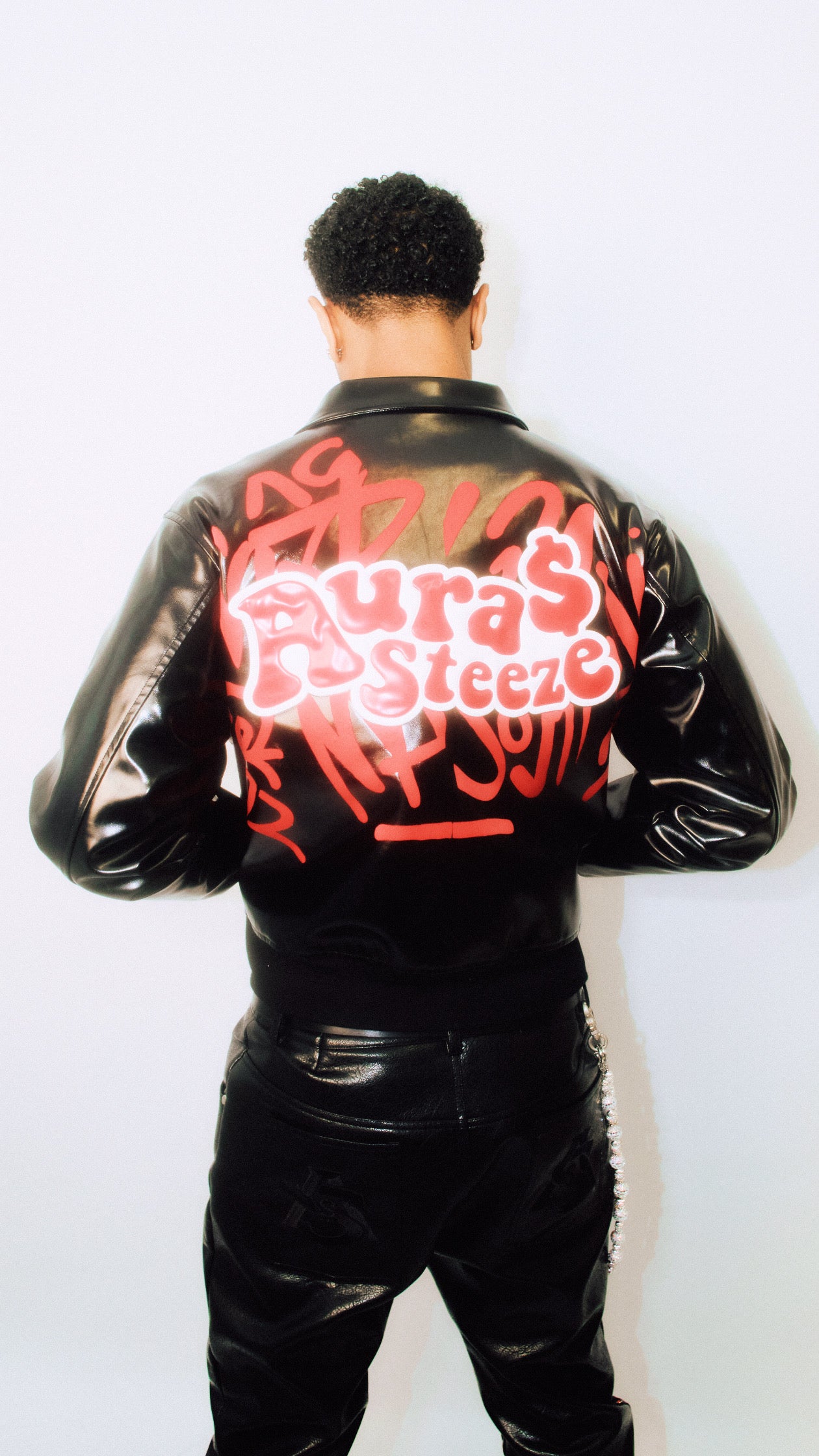 AURA $ STEEZE – Graffiti Monarch PU Leather Jacket (Black & Red)