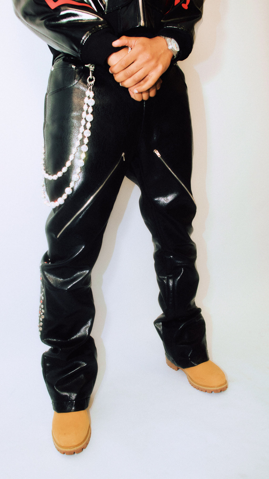 AURA $ STEEZE – Diamond Noir PU Leather Jeans (Black)