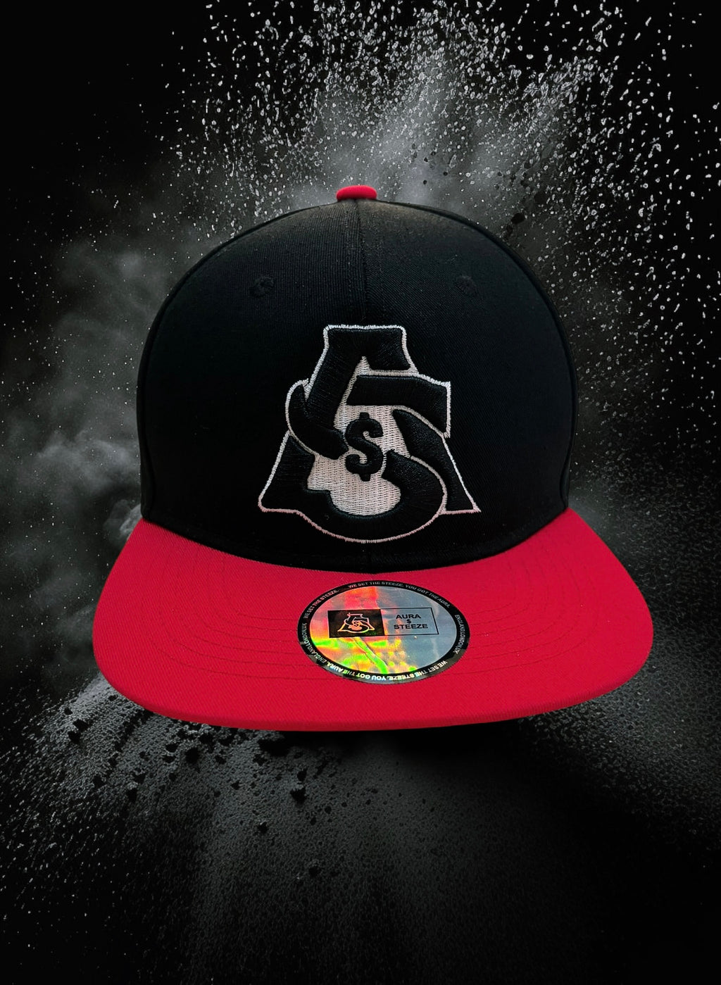 AURA $ STEEZE – Signature Logo Snapback Black crown / Red visor