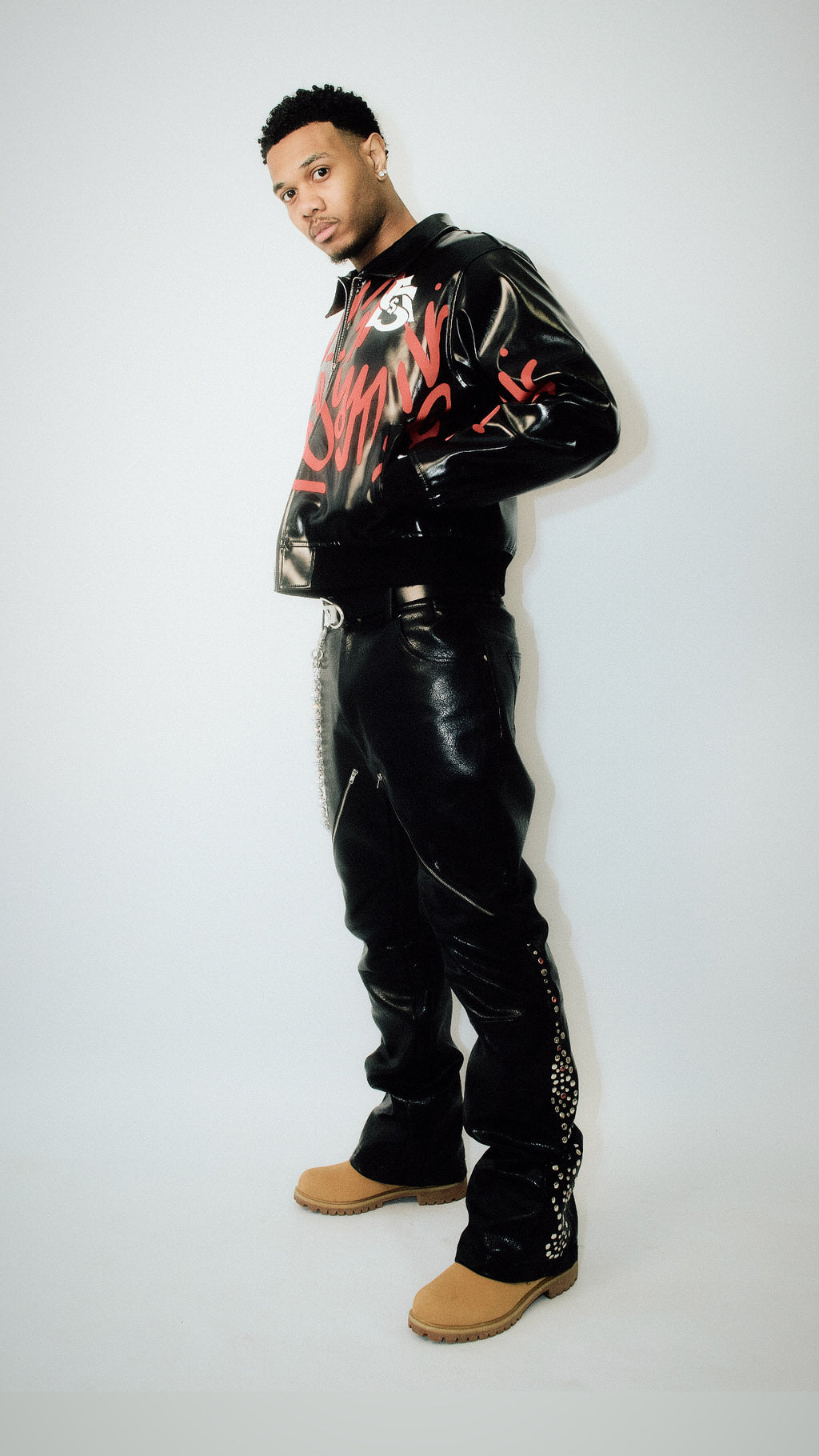 AURA $ STEEZE – Graffiti Monarch PU Leather Jacket (Black & Red)