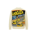 Sweater with 'LASGIDI' text and graphic of people and buses on a white background