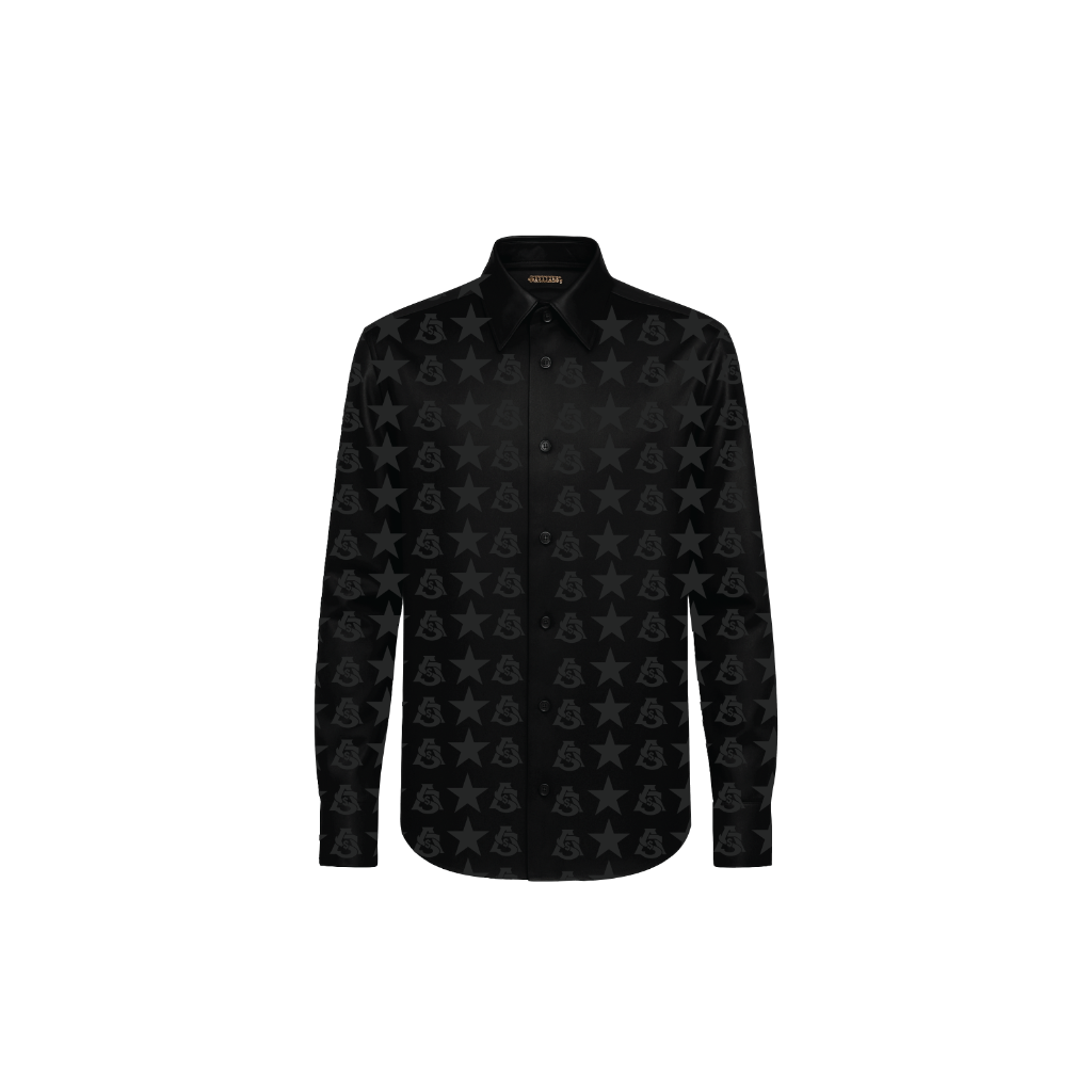AURA $ STEEZE – Black Star Monogram Silk Shirt (Long Sleeve)