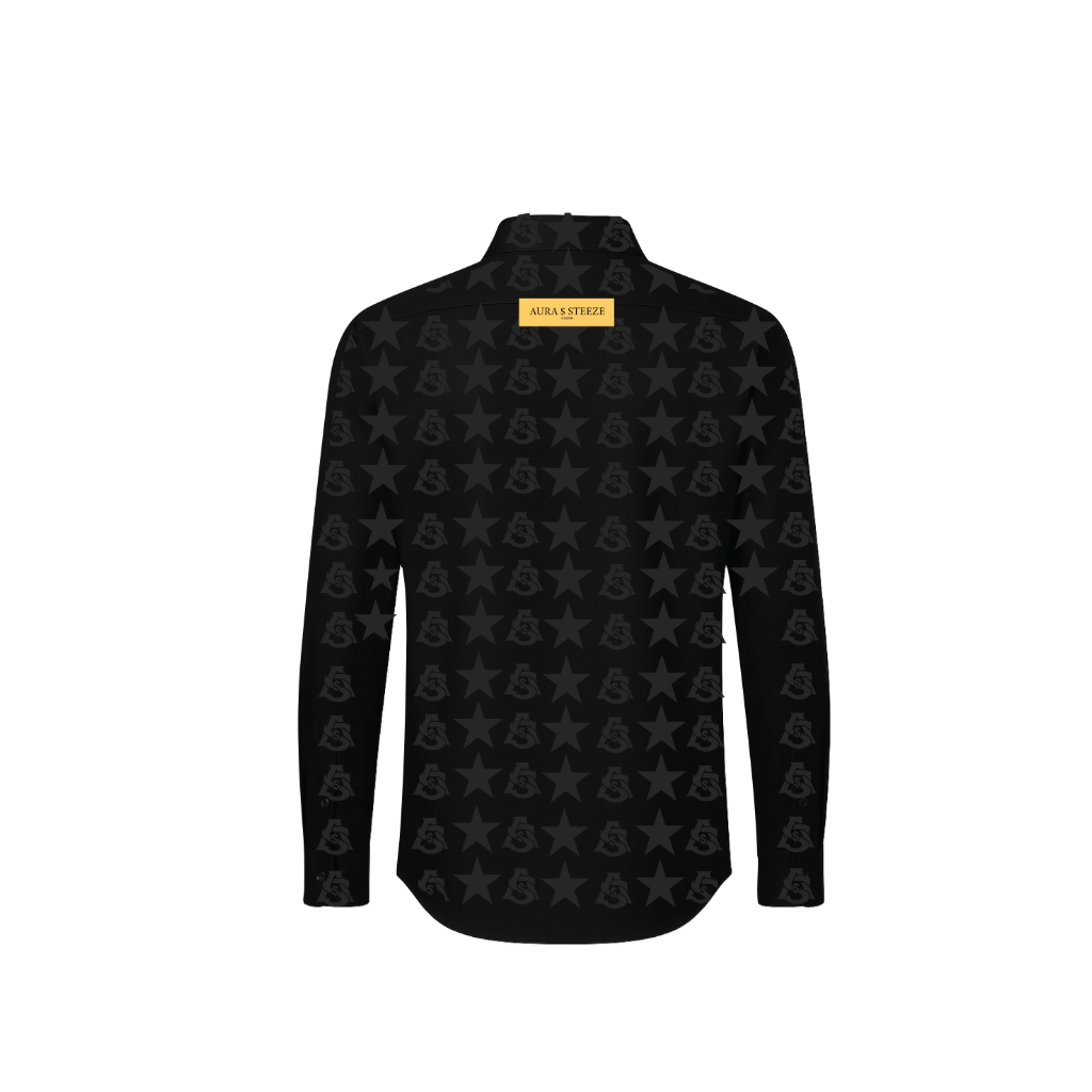 AURA $ STEEZE – Black Star Monogram Silk Shirt (Long Sleeve)