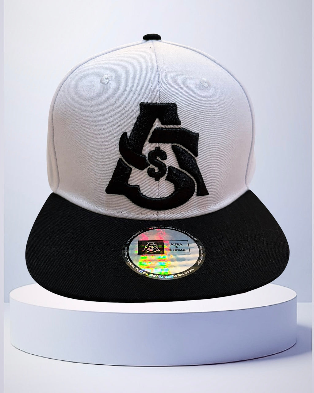 AURA $ STEEZE – Signature Logo Snapback (White/Black)