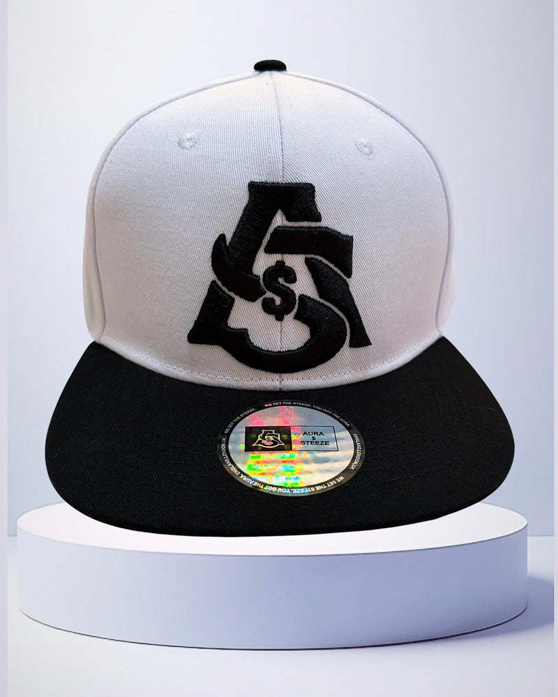 AURA $ STEEZE – Signature Logo Snapback (White/Black)