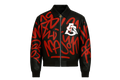 Aura and steeze Black jacket with red graffiti-style text and a white logo on a white background