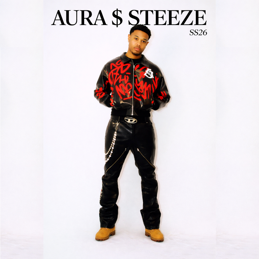 AURA $ STEEZE – Graffiti Monarch PU Leather Jacket (Black & Red)