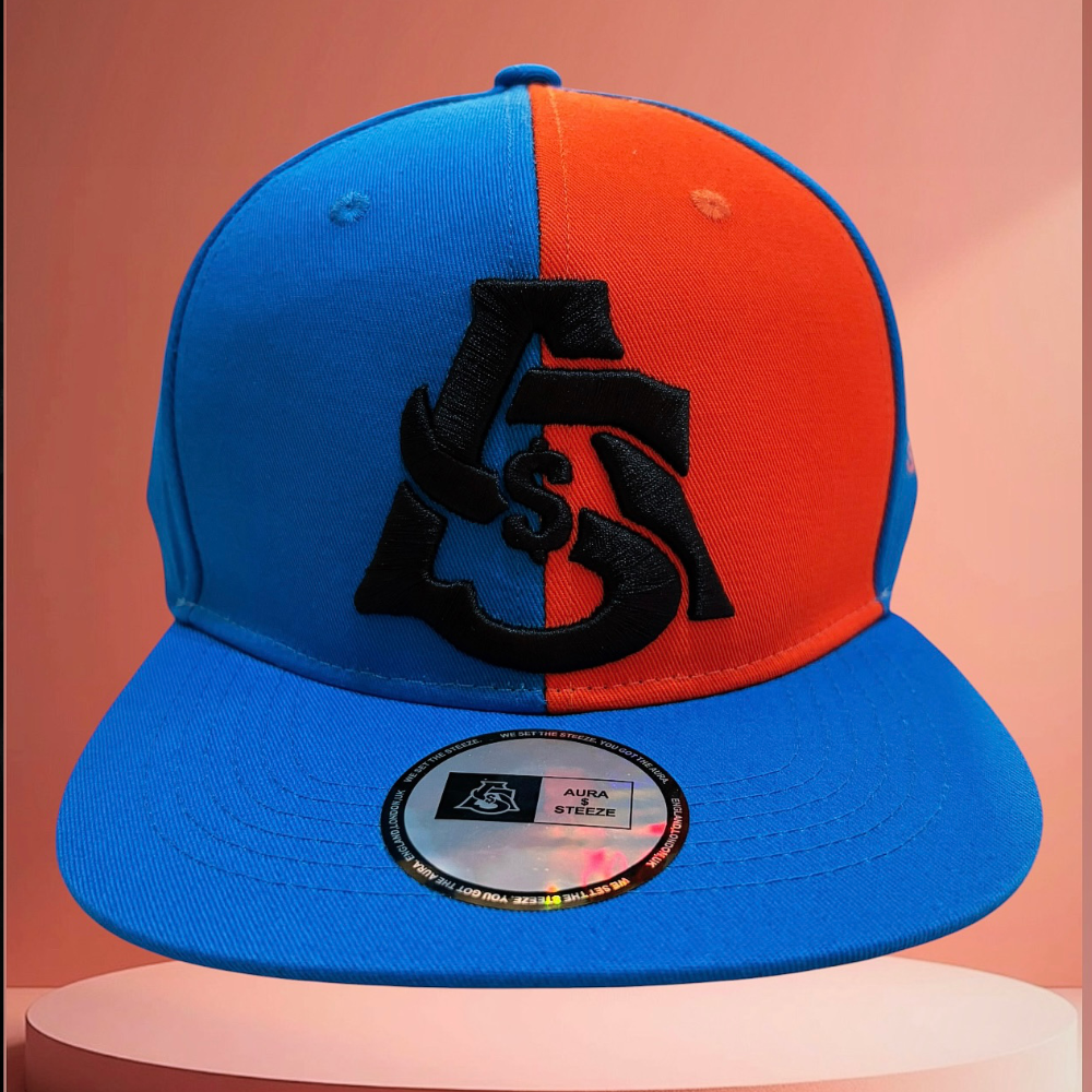 AURA $ STEEZE – “Split” Signature Snapback  Blue Fire. Orange Desire