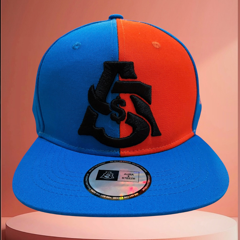 AURA $ STEEZE – “Split” Signature Snapback  Blue Fire. Orange Desire