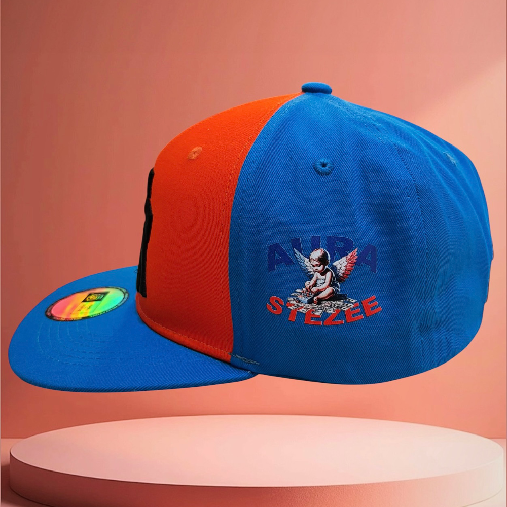 AURA $ STEEZE – “Split” Signature Snapback  Blue Fire. Orange Desire